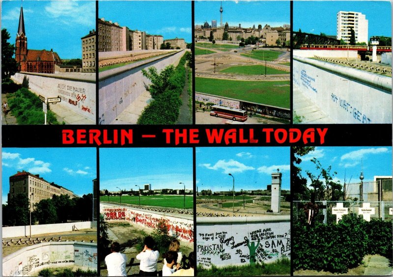 VINTAGE CONTINENTAL SIZE POSTCARD THE BERLIN WALL TODAY (1988)(PRE-UNIFICATION)