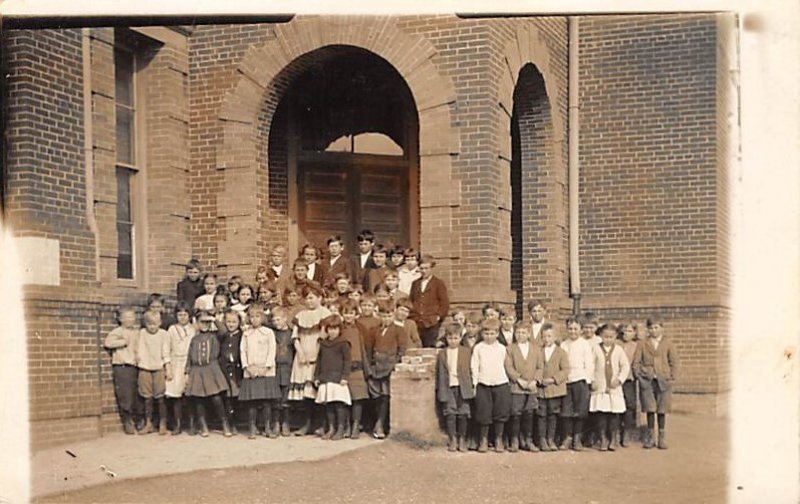 Children Outside of a School Real Photo Unused 