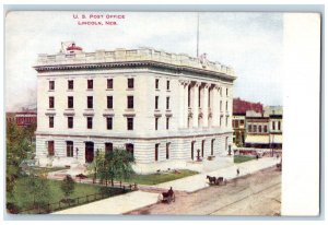 c1920 US Post Office Building Facade Horse Carriage Lincoln Nebraska NE Postcard