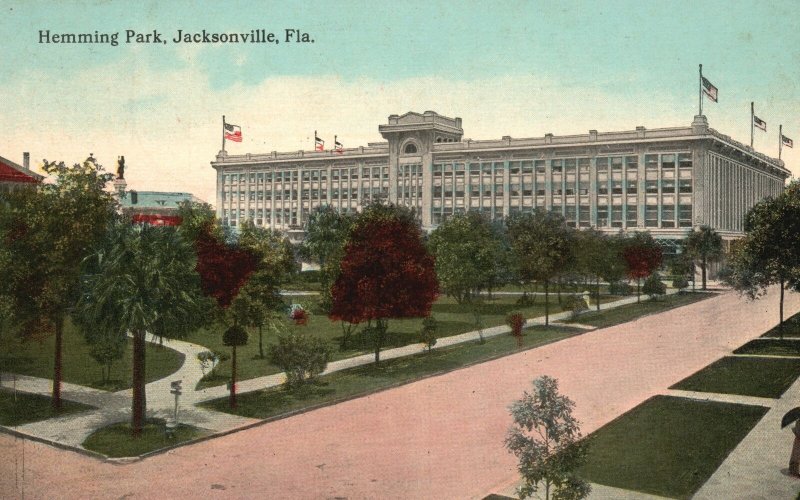 Vintage Postcard 1913 Hemming Park Jacksonville Florida FL The H & WB Drew Pub. 