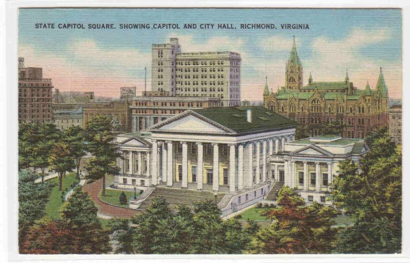 State Capitol Square Richmond Virginia linen postcard