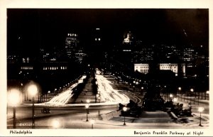 Pennsylvania Philadelphia Benjamin Franklin Parkway At Night Real Photo