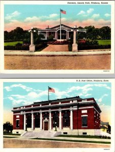 2~Vintage Postcards PITTSBURG, KS Kansas LINCOLN PARK ENTRANCE & POST OFFICE