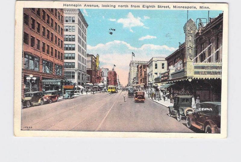 ANTIQUE POSTCARD MINNESOTA MINNEAPOLIS HENNEPIN AVE LOOKING NORTH FROM EIGHTH ST