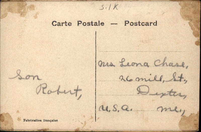 British American Unity Flags Soldiers Beautifully Embroidered Silk Postcard