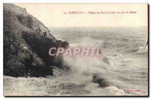 Postcard Old Carolles Waves at Port Lude one day Maree