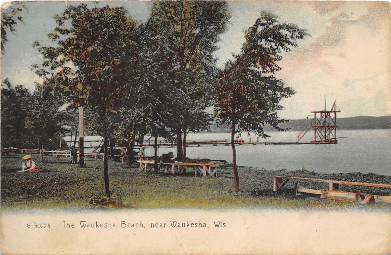 Waukesha Beach near Waukesha Wisconsin 1907c Rotograph postcard