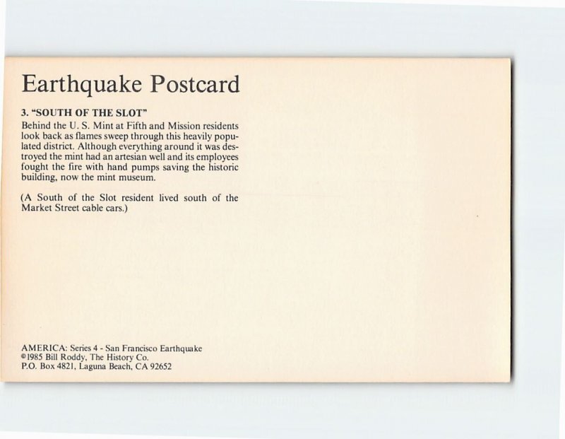 Postcard South of the Slot San Francisco Earthquake California USA
