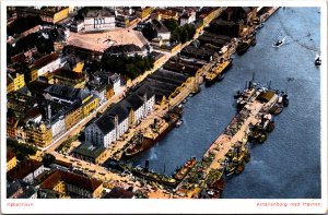 Denmark København Amalienborg med Havnen Copenhagen Vintage Postcard C020