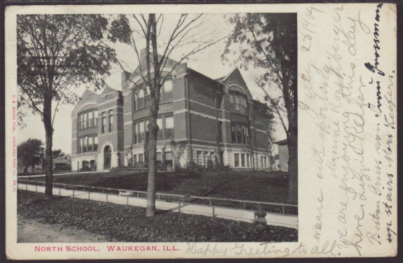 North School,Waukegan,IL Postcard