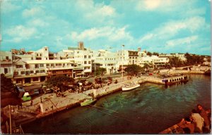 HAMILTON HARBOR BERMUDA - POSTED STAMP - VINTAGE SHIPS CHROME POSTCARD 