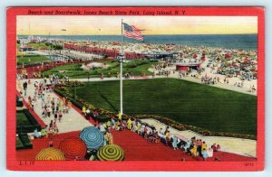 JONES BEACH STATE PARK, Long Island NY ~ Beach & BOARDWALK 1949  Postcard