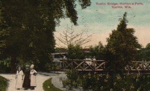 Vintage Postcard 1913 View of Rustic Bridge Horlick's Park Racine Wisconsin WI