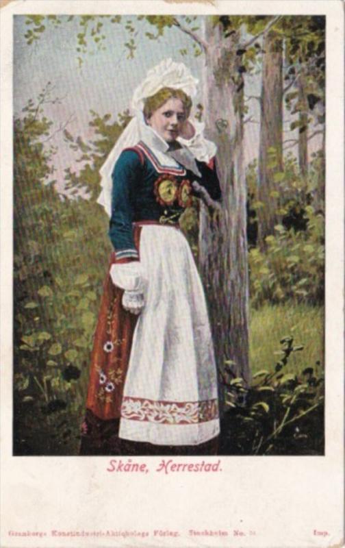 Sweden Skane Herrestad Local Woman In Traditional Costume 1906