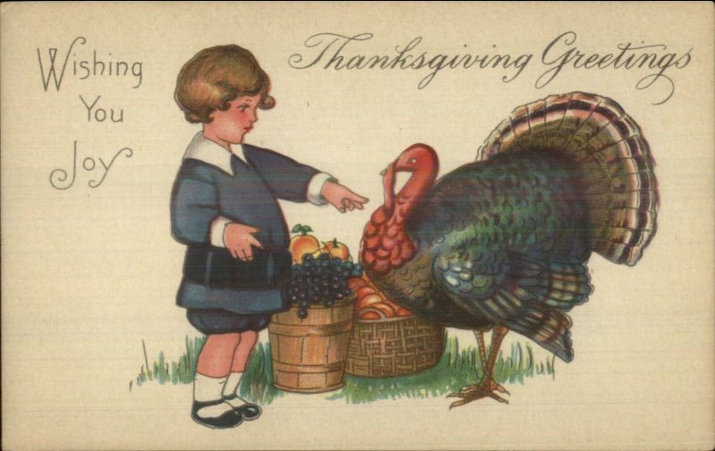 Thanksgiving - MEP Margaret Evans Price Child & Turkey Stecher 775C Postcard