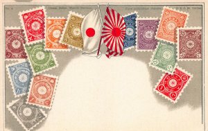 Japan Stamps on Early Postcard, Unused, Published by Ottmar Zieher