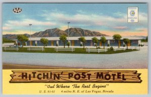 1954 HITCHIN' POST MOTEL OUT WHERE THE REST BEGINS LAS VEGAS NEVADA POSTCARD