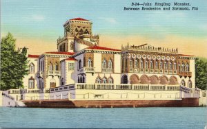 John Ringling Mansion Bradenton Sarasota FL Florida Unused Linen Postcard G58