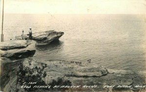 Michigan Port Austin Good Fishing Broken Rocks 1940s RPPC Photo Postcard 22-3484