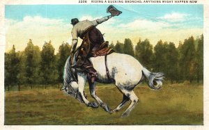 Vintage Postcard Riding A Bucking Broncho Anything Might Happen Now