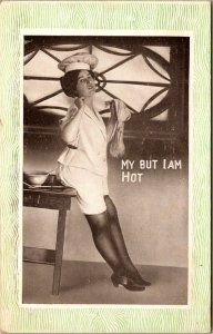 Cheesecake, Girl as Chef Cook, My But I Am Hot Humor Vintage Postcard O48