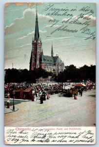 Chemnitz Saxony Germany Postcard Neustädter Markt and Petri Church 1905