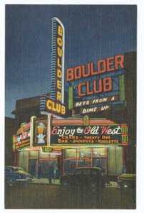 Las Vegas NV The Boulder Club Casino Street Vue Old Cars Curt Teich Postcard