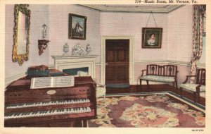 Vintage Postcard 1930's The Music Room Mount Vernon Virginia VA