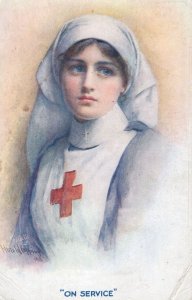 Red Cross Nurse On WW1 Military Service Old War Postcard