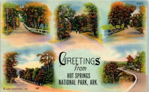 1940s Greetings from Hot Springs National Park Arkansas Linen Postcard