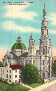 Vintage Postcard 1930's View The Cathedral of Blessed Sacramento California CA