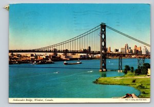 The Ambassador Bridge WINDSOR Ontario Canada 4x6 Vintage Postcard 0318
