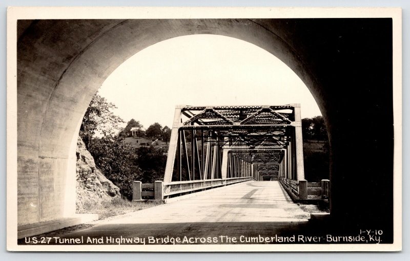 Burnside Kentucky~US 27 Tunnel & Through Truss Bridge Across River (Gone!) RPPC  