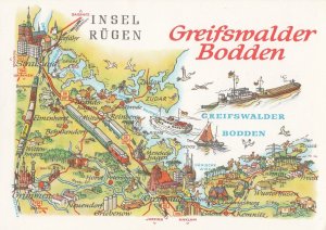 Greifswald Greifswalder Bodden Boat Ship German Germany Map Postcard