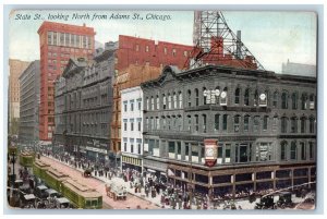 Chicago Illinois Postcard State St Looking North Adams St Streetcars 1910 Posted
