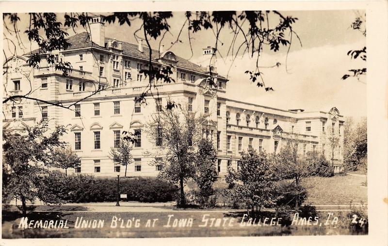 Ames Iowa State College (University) Memorial Union Bldg~Sign by Post~1940s RPPC