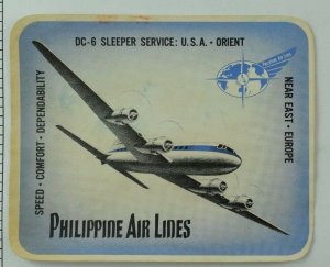 1940's-50's Philippine Air Lines Luggage Label Original E18