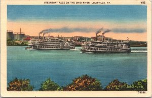 USA Steamboat Race Ohio River Louisville Kentucky KY Linen 05.29