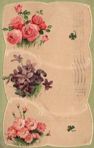 Vintage Postcard 1909 Three Different Kind of Beautiful Flowers Blooms Floral