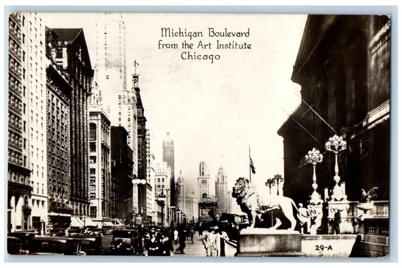 Chicago Illinois Postcard RPPC Photo Michigan Boulevard From The Art Institute