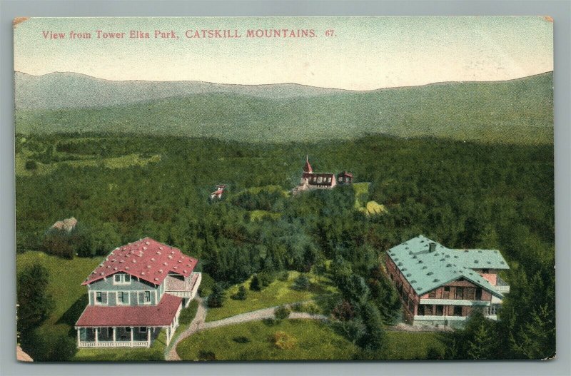 CATSKILL MOUNTAINS NY VIEW FROM TOWER ELKA PARK ANTIQUE POSTCARD 