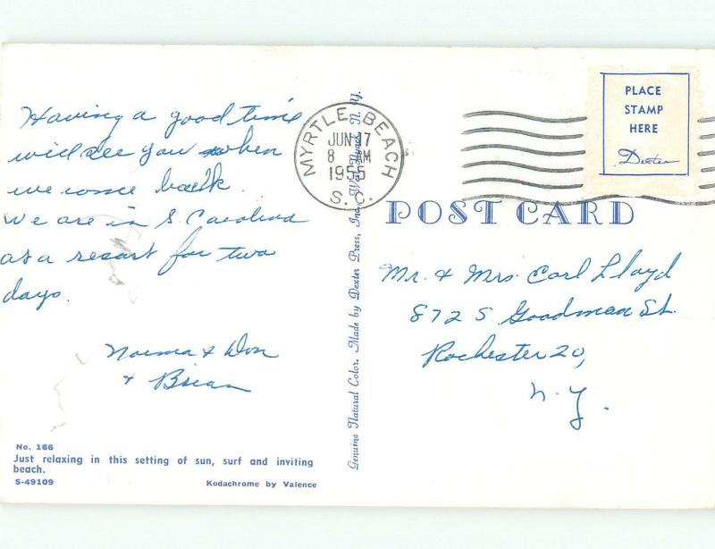 Pre-1980 BEACH SCENE Postmarked Myrtle Beach South Carolina SC d7445