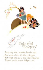 Easter, Girls, Rabbit running down hill