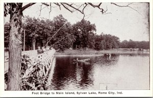 Vtg Footbridge to Main Island Fishing Sylvan Lake Rome City Indiana IN Postcard