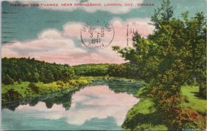 Thames near Springbank London ON 1941 Brandon MB Pangman SK Cancel Postcard H48