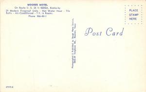 Berea Kentucky~Moores Motel on Route 25~NICE Classic 50-60s Cars Parked~Postcard