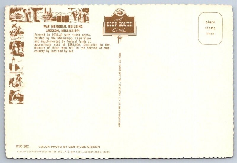 War Memorial Building, Jackson, Mississippi, Chrome Postcard