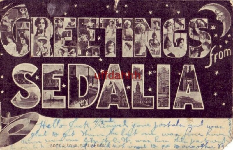 PRE-1907 GREETINGS from SEDALIA MISSOURI 1907 views of women and the city