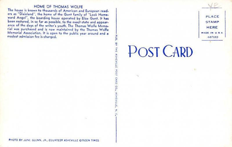 Thomas Wolfe Memorial Asheville, North Carolina NC  