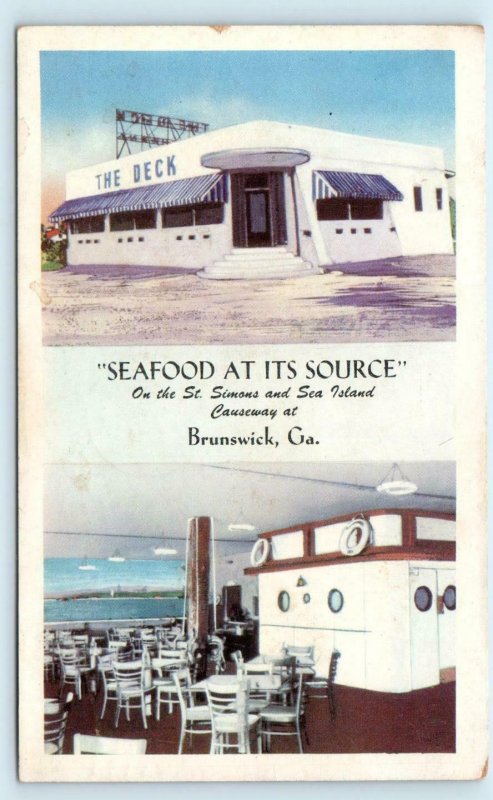 BRUNSWICK, GA Georgia  THE DECK Tropical c1950s Roadside Glynn County Postcard